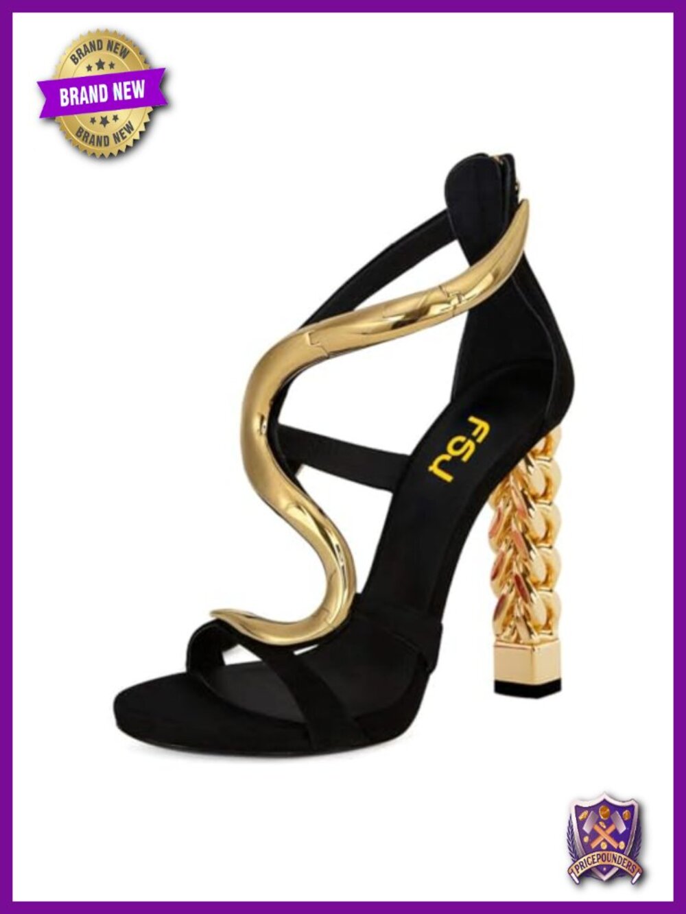 Gold Chain High Heel Ankle Strap Sandals Open Toe Fashion Heeled Sandals